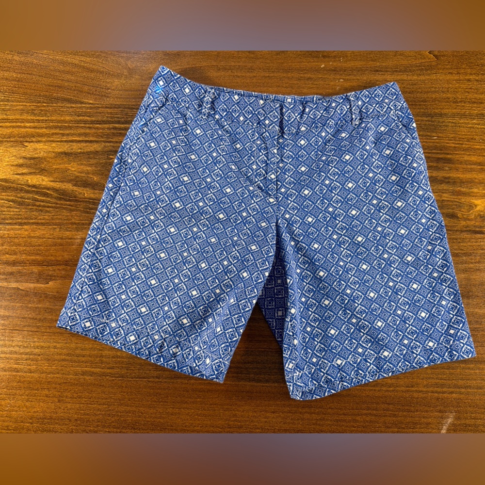 Blue and White Geometric Printed  Women’s Shorts